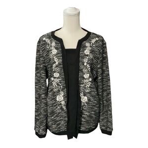 Cathy Daniel’s Black White Embroidered Sequin Pullover Sweater Size Large